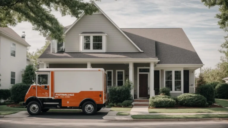 a packed moving truck parked in front of a suburban home, ready for a long-distance move.