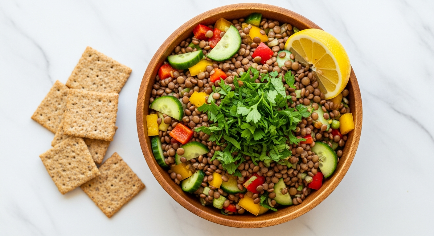 A microscopic illustration of diverse gut bacteria, symbolizing a healthy gut microbiome fostered by a fiber-rich plant-based diet.